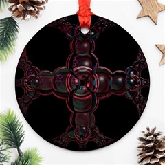 Fractal Red Cross On Black Background Round Ornament (two Sides)