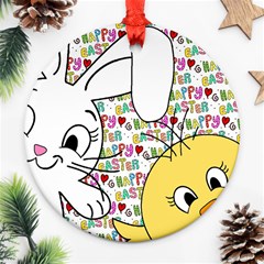 Easter Bunny And Chick  Round Ornament (two Sides)