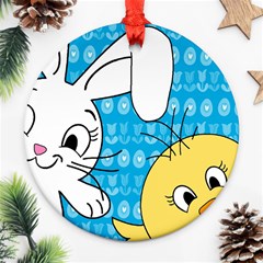 Easter Bunny And Chick  Round Ornament (two Sides)