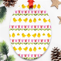 Easter - Chick And Tulips Ornament (oval)