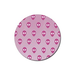 Alien Pattern Pink Rubber Coaster (round) 
