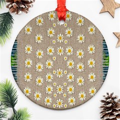 Star Fall Of Fantasy Flowers On Pearl Lace Round Ornament (two Sides)