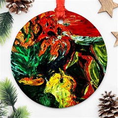 Pumpkins, Lamp And Tiger Lillies Ornament (round)
