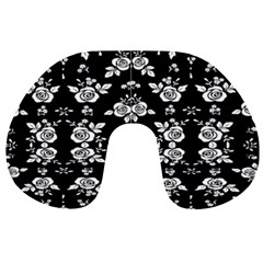 Black And White Florals Background  Travel Neck Pillows