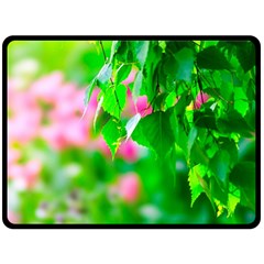 Green Birch Leaves, Pink Flowers Fleece Blanket (large) 
