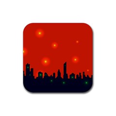City Light Night Lights Evening Rubber Coaster (square) 