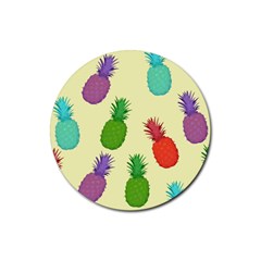 Colorful Pineapples Wallpaper Background Rubber Coaster (round) 