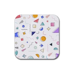 Memphis Pattern With Geometric Shapes Rubber Coaster (square) 
