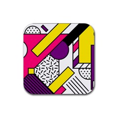 Memphis Colorful Background With Stroke Rubber Coaster (square) 