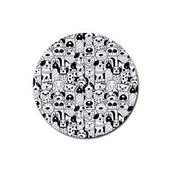 Seamless Pattern With Black White Doodle Dogs Rubber Coaster (round) 