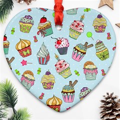 Cupcake Doodle Pattern Heart Ornament (two Sides)