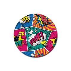 Comic Colorful Seamless Pattern Rubber Coaster (round) 