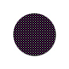 White And Pink Hearts At Black, Vector Handrawn Hearts Pattern Rubber Coaster (round) 