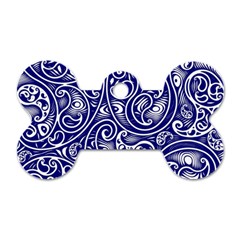 Blue White Paisley Intricate Swirls Dog Tag Bone (one Side)
