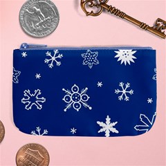 Christmas Seamless Pattern With White Snowflakes On The Blue Background Large Coin Purse