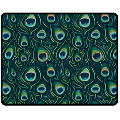 Watercolor Peacock Feather Pattern Fleece Blanket (medium) 