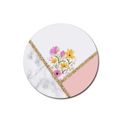 Minimal Peach Gold Floral Marble A Rubber Coaster (round) 
