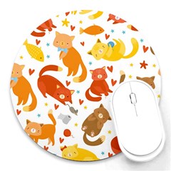 Seamless Pattern With Kittens White Background Round Mousepads