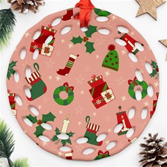 Gifts-christmas-stockings Round Filigree Ornament (two Sides)