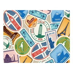 Travel Pattern Immigration Stamps Stickers With Historical Cultural Objects Travelling Visa Immigran Double Sided Flano Blanket (large) 