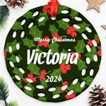 Xmas Green Pattern Ornament Ornament (Round Filigree) Front