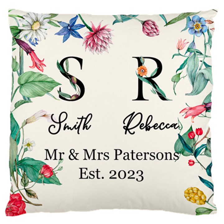 Personalized Wedding Floral Initial Family Name Large Cushion Case (One Side)