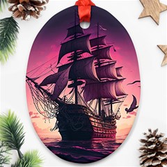 Ship Pirate Adventure Landscape Ocean Sun Heaven Ornament (oval)