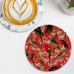 Vintage Tropical Birds Pattern In Pink Uv Print Round Tile Coaster