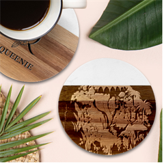 Waterfall Jungle Nature Paper Craft Trees Tropical Marble Wood Coaster (round)