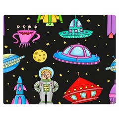 Seamless-pattern-with-space-objects-ufo-rockets-aliens-hand-drawn-elements-space Two Sides Premium Plush Fleece Blanket (medium)