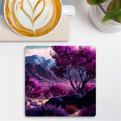 Landscape Painting Purple Tree Uv Print Square Tile Coaster 