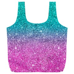 Pink And Turquoise Glitter Full Print Recycle Bag (xxxl)