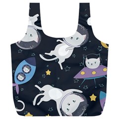 Space Cat Illustration Pattern Astronaut Full Print Recycle Bag (xxxl)