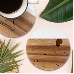 Seamless-pattern-vector-with-animals-cartoon Marble Wood Coaster (round)
