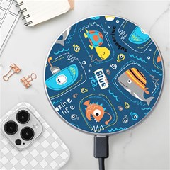 Seamless-pattern-vector-submarine-with-sea-animals-cartoon Wireless Fast Charger(white)