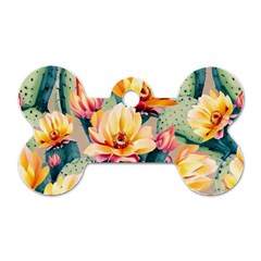 Prickly Pear Cactus Flower Plant Dog Tag Bone (one Side)