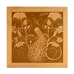 Peacock Plumage Bird Decorative Pattern Graceful Wood Photo Frame Cube