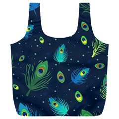 Blue Background Pattern Feather Peacock Full Print Recycle Bag (xxxl)