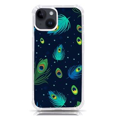Blue Background Pattern Feather Peacock Iphone 14 Tpu Uv Print Case