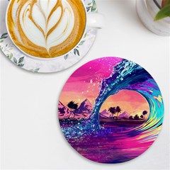 Retro Wave Ocean Uv Print Round Tile Coaster