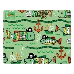 Seamless Pattern Fishes Pirates Cartoon Two Sides Premium Plush Fleece Blanket (large)