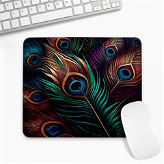 Peacock Feathers Nature Feather Pattern Large Mousepad