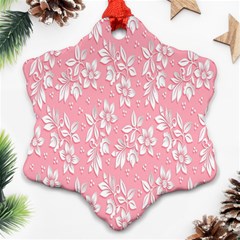 Pink Texture With White Flowers, Pink Floral Background Ornament (snowflake)