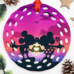 Mickey And Minnie, Mouse, Disney, Cartoon, Love Round Filigree Ornament (two Sides)