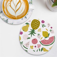 Fruits T- Shirt Funny Summer Fruits Collage Fruit Bright Colors T- Shirt Uv Print Round Tile Coaster