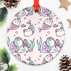 Cartoon Cat Cute Animal Design Drawing Illustration Kawaii Ornament (round)
