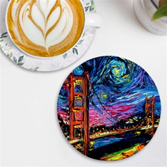 Golden Gate Bridge Starry Night Vincent Van Gogh Uv Print Round Tile Coaster