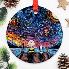 Cartoon Dog Vincent Van Gogh s Starry Night Parody Ornament (round)