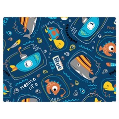 Seamless Pattern Vector Submarine With Sea Animals Cartoon Two Sides Premium Plush Fleece Blanket (extra Small)