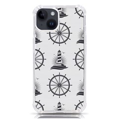 Marine Nautical Seamless Pattern With Vintage Lighthouse Wheel Iphone 14 Tpu Uv Print Case